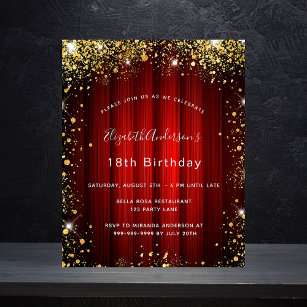 Budget birthday red gold movie theatre invitation