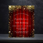 Budget birthday red gold movie theatre invitation<br><div class="desc">A modern,  stylish and glamourous invitation for a 18th (or any age) birthday party,  Hollywood theme.  A red background with faux gold glitter dust.  A red movie theatre curtain as background The name is written with a modern hand lettered style script.  Personalize and add your party details.</div>