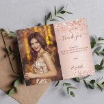 Budget birthday rose blush photo thank you<br><div class="desc">A photo thank you for a 40th (or any age) birthday
On front: Add a vertical size photo. An elegant rose gold,  blush gradient background colour,  decorated with faux glitter dust. Personalize and add a name and your thank you note.</div>