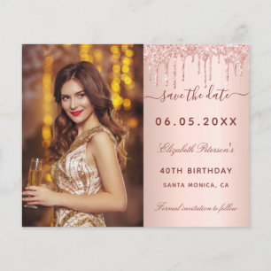 Budget birthday rose glitter photo Save the Date