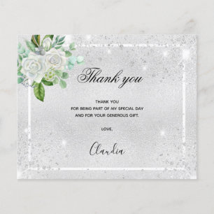 Budget birthday silver floral photo thank you
