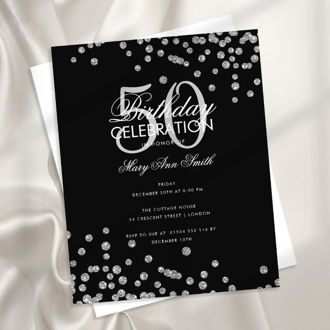 Budget Birthday Silver Glitter Confetti Black Flyer (Creator Uploaded)