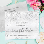 Budget birthday silver glitter metal save the date<br><div class="desc">A girly and trendy Save the Date card for a 40th (or any age) birthday party. A modern faux Silver looking background decorated with faux glitter dust. Personalize and add a date and name/age 40. Gray colored letters. The text: Save the Date is written with a large trendy hand lettered...</div>