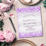 Budget birthday silver purple glitter invitation<br><div class="desc">For an elegant 18th (or any age) birthday party. A silver faux metallic looking background. Decorated with purple faux glitter,  sparkles.  Personalize and add a name and party details. The name is written with a hand lettered style script</div>