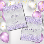 BUDGET Birthday silver purple glitter thank you<br><div class="desc">A feminine and elegant birthday thank you card. A faux silver metallic looking background colour. With purple, violet faux glitter dust. On front large hand lettered script and the text: Thank You. Back: Personalize and add Your thank you note and name. The name is written with a modern hand lettered...</div>