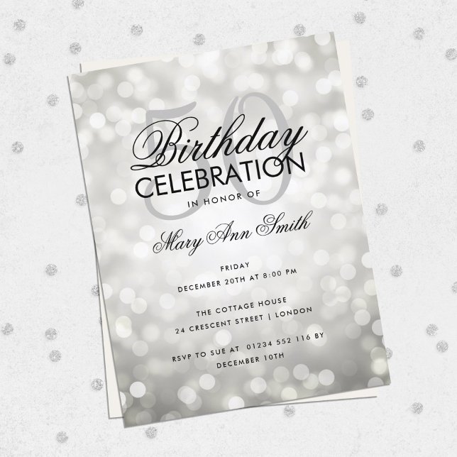 Budget Birthday Silver Sparkle Light Invite Postcard (Creator Uploaded)