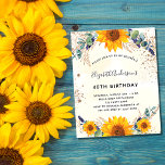 Budget birthday sunflower eucalyptus glitter<br><div class="desc">For a 40th (or any age) birthday party. A golden watercolored background decorated with watercolored sunflowers,  eucalyptus greenery and golden leaves.  Faux gold glitter dust. Personalize and add your name and party details.</div>