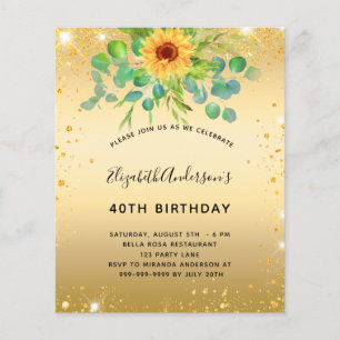 Budget birthday sunflower eucalyptus gold glitter