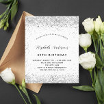 Budget birthday white silver glitter invitation<br><div class="desc">For an elegant 40th (or any age) birthday party. A stylish white background. Decorated with faux silver glitter.  Personalize and add a name and party details. The name is written with a hand lettered style script
Back: faux silver background and faux glitter.</div>
