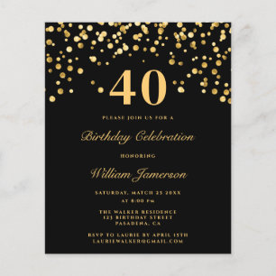 Budget Black And Gold 40th Birthday Party Flyer