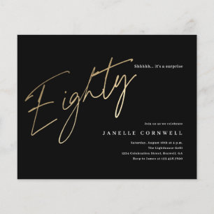 Budget Black and Gold 80th Birthday Invitation