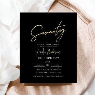 Budget Black and Gold Script 70th Birthday