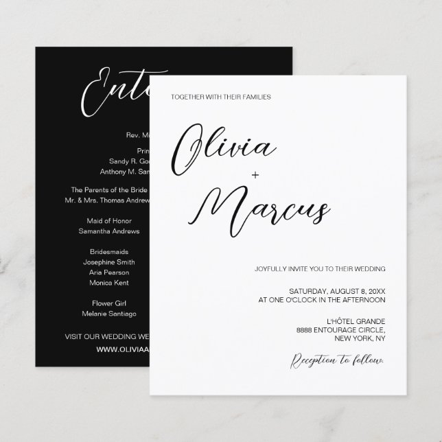 Budget Black and white Chic Script Wedding Party (Front/Back)
