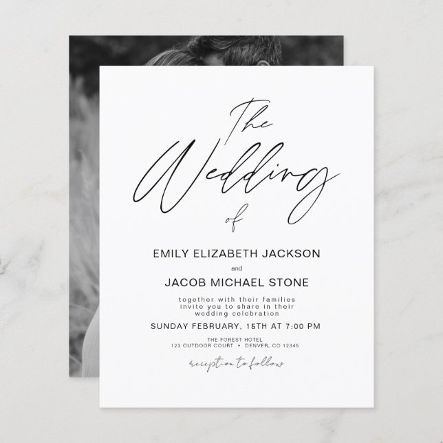 Budget Black and White Photo Wedding Invitation (Front/Back)