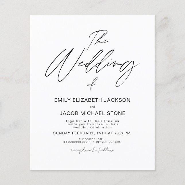 Budget Black and White Photo Wedding Invitation Flyer (Front)