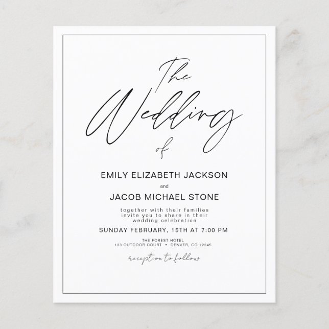 Budget Black and White Photo Wedding Invitation Flyer (Front)
