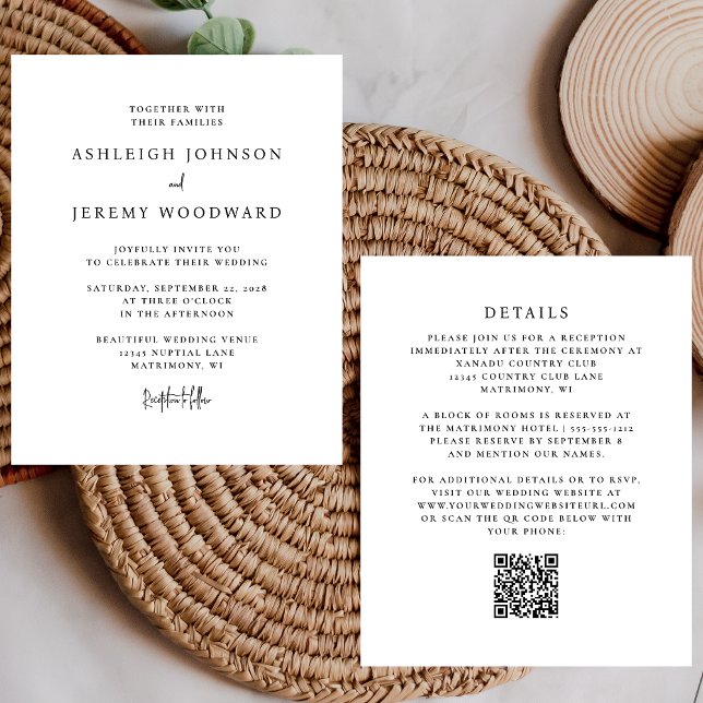 Budget Black and White QR Code Wedding Invitation (Creator Uploaded)