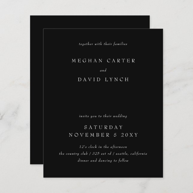 Budget Black and White Wedding Invitation (Front/Back)