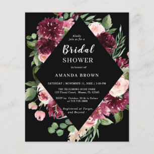 Budget Black Boho Floral Bridal Shower Invitation