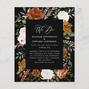 Budget black botanical wedding details invite flyer