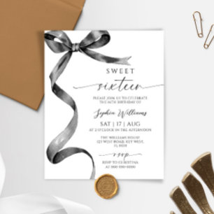 Budget Black Bow Sweet 16 Birthday Invitation