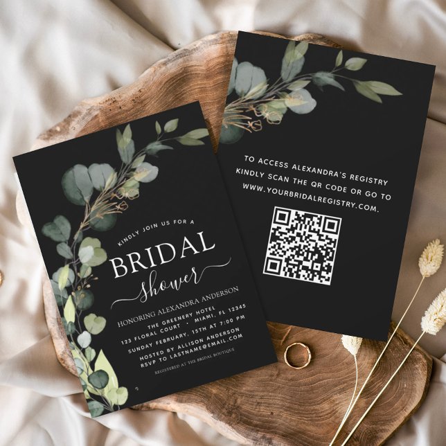 Budget Black Bridal Shower QR Code Eucalyptus (Creator Uploaded)