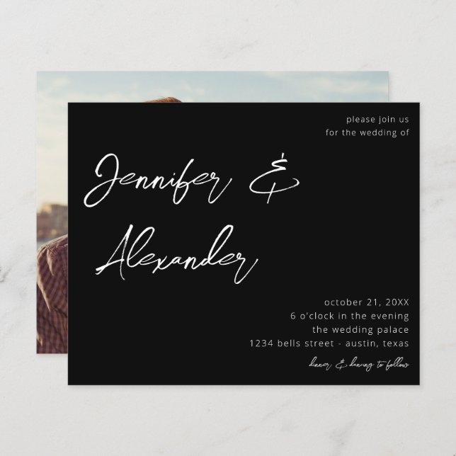 Budget Black Calligraphy Photo Wedding V2 (Front/Back)