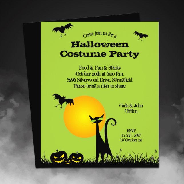 Budget Black Cat Halloween Invitation Flyer (Printed on affordable THIN 80 lb flyer paper - heavier paper available in our collection.)