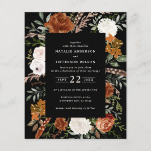 Budget black floral wedding details invite flyer