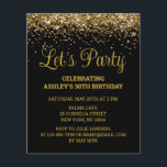Budget Black & Gold 30th Birthday Party Invitation<br><div class="desc">Black and Gold Glitter Invite,  30th Birthday invitation Let's party,  budget Thirtieth Thirty Any Age,  Fortieth Fiftieth Forty Fifty Sixty,  Personalized 21st 40th 50th 60th,  Elegant Milestone Celebrate Sweet 16,  Custom 18th Glam Golden Confetti,  Adult Calligraphy Modern Stylish script,  Chic trendy simple for her,  Bling 16th quinceanera 15th celebration</div>