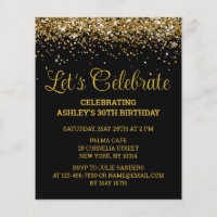 Budget Black & Gold 30th Birthday Party Invitation