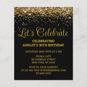 Budget Black & Gold 30th Birthday Party Invitation