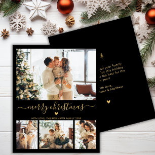 Budget Black Gold 4 Photo Collage Carte de Noël