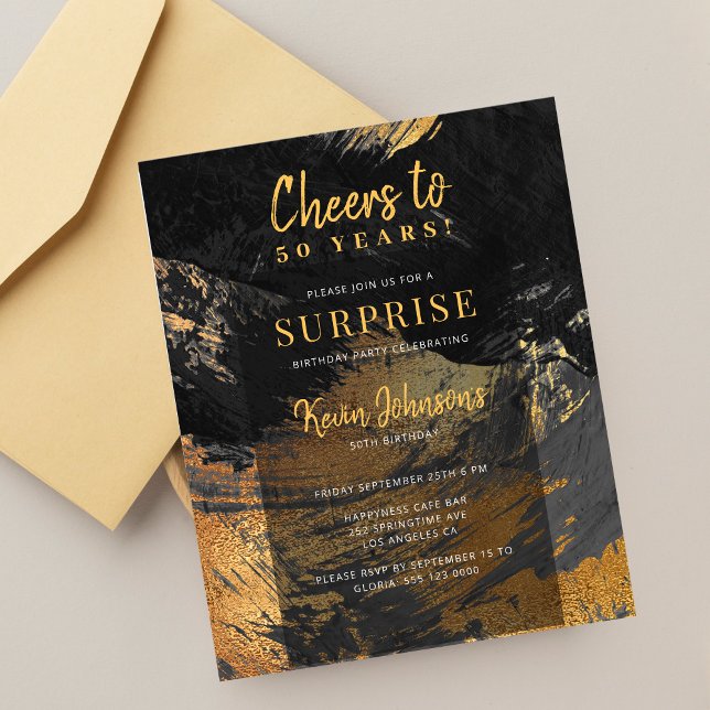 Budget black gold 50th birthday party invitation (Creator Uploaded)