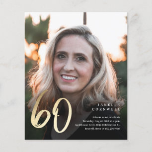Budget Black Gold 60th Photo Birthday Invitation
