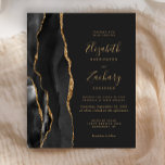 Budget Black Gold Agate Dark Wedding Invitation<br><div class="desc">The left-hand edge of this elegant modern wedding invitation features a black watercolor agate border trimmed with faux gold glitter. The customizable text combines gold coloured handwriting,  copperplate and italic fonts on an off-black background. The back is solid off-black.</div>