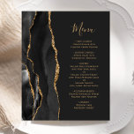 Budget Black Gold Agate Dark Wedding Menu<br><div class="desc">The left-hand edge of this elegant modern wedding menu features a black watercolor agate border trimmed with faux gold glitter. The customizable text combines gold coloured handwriting script and copperplate fonts on an off-black background. The reverse side features a matching black and gold agate design.</div>