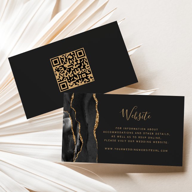 Budget Black Gold Agate Dark Wedding QR Code Enclosure Card (Creator Uploaded)