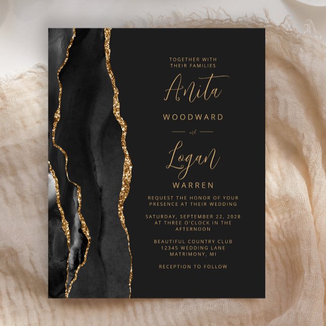 Budget Black Gold Agate Elegant Script Wedding (Creator Uploaded)