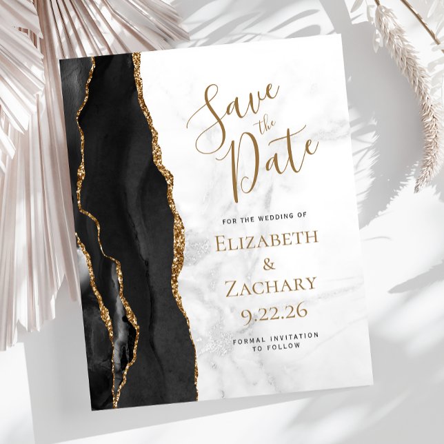 Budget Black Gold Agate Marble Save the Date (Creator Uploaded)