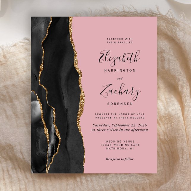 Budget Black Gold Agate Pink Wedding Invite (Creator Uploaded)