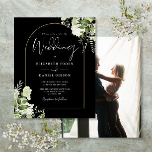 Budget Black Gold Arch Floral Photo Wedding Invite