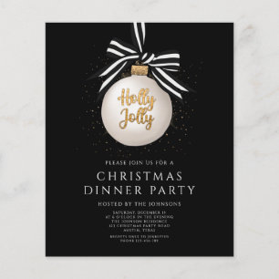 Budget Black Gold Christmas Dinner Party Invite