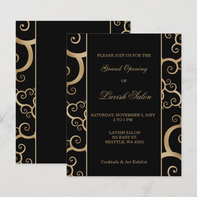 Budget Black Gold Corporate Party Invitation (Front/Back)