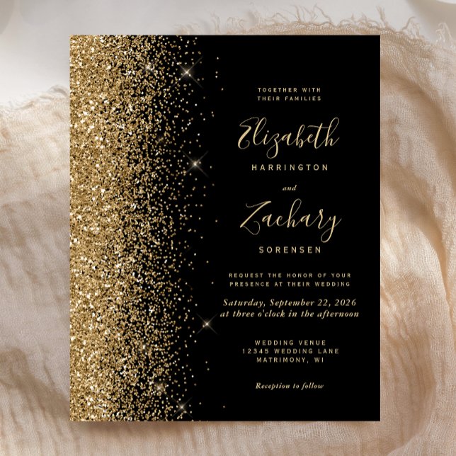 Budget Black Gold Faux Glitter Wedding Invitation (Creator Uploaded)