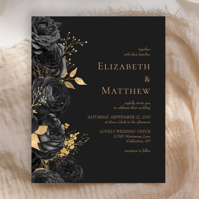 Budget Black Gold Floral Dark Wedding Invitation (Creator Uploaded)