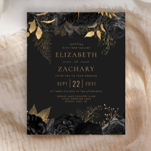 Budget Black Gold Floral Dark Wedding Invite