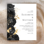 Budget Black Gold Floral Wedding Invitation<br><div class="desc">This romantic floral wedding invitation features a border of black flowers set off with gold faux foil foliage. The names of the couple appear in classic charcoal grey serif font,  with the remaining text in italics.</div>
