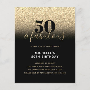 Budget Black Gold Glitter 50th Birthday Invitation
