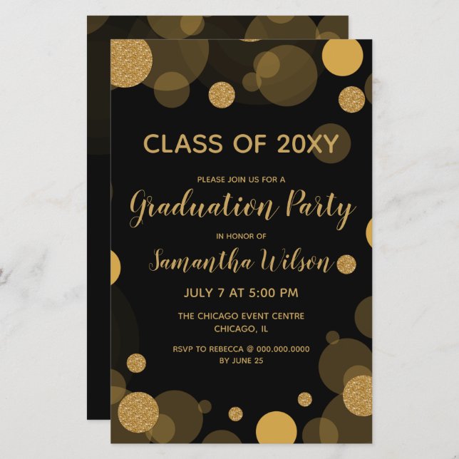 Budget Black Gold Graduation Party Invitation (Front/Back)